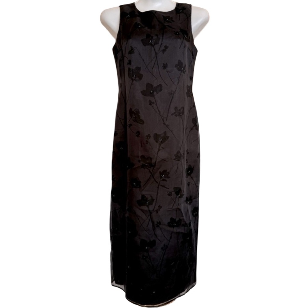 Petite Sophisticate Silk Beaded Black Holiday Sheath Dress *Size 4 🖤 Beautiful!